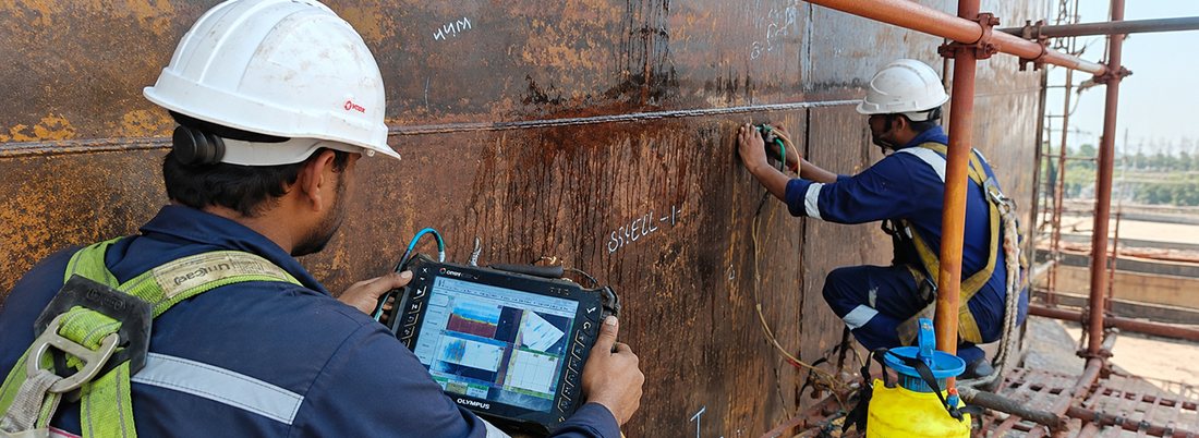 IRC engineers carrying out a phased array inspection