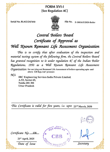 IRC Engineering Services accreditation certificate