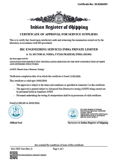 IRC Engineering Services accreditation certificate