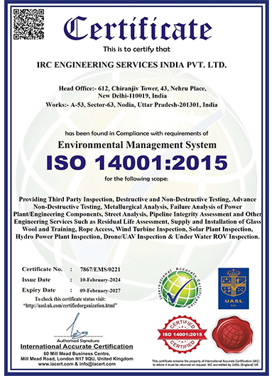 IRC Engineering Services accreditation certificate