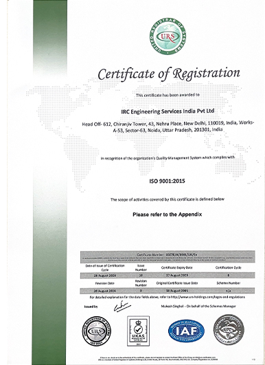 IRC Engineering Services accreditation certificate