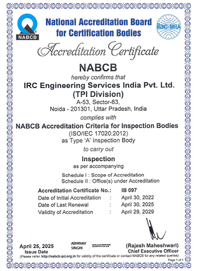 IRC Engineering Services accreditation certificate