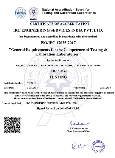 IRC Engineering Services accreditation certificate